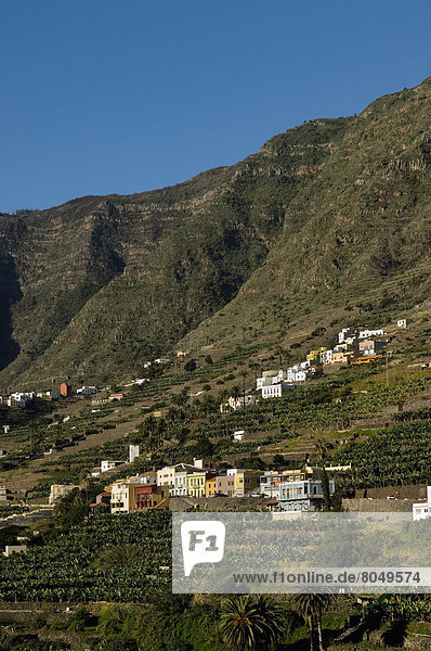 View of village  Hermigua   La Gomera  Canary Islands  Spain