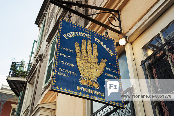 Fortune teller sign in front of building  New Orleans Louisiana  USA