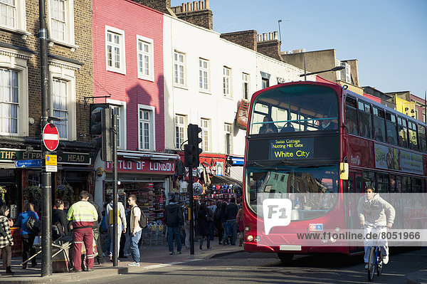 Bus going through Camden High Street  Camden  London  England  UK