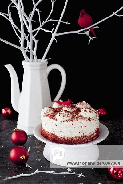 Essgeschirr Weihnachten Dekoration Kuchen rot Sockel Samt