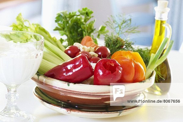 Healthy eating: vegetables  olive oil  yoghurt and quark