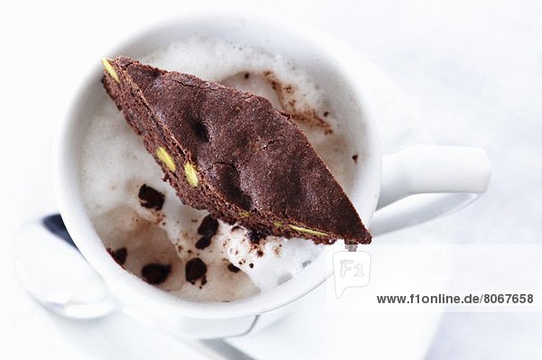 Hot chocolate with a chocolate cantuccini biscuit