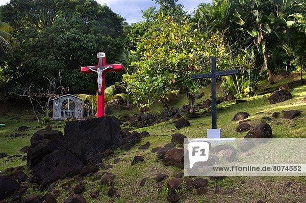 Basse-Terre Island  Guadeloupe (971): isolated chapel located by the Matouba path in the upper town of Deshaies. Cemetery and cross