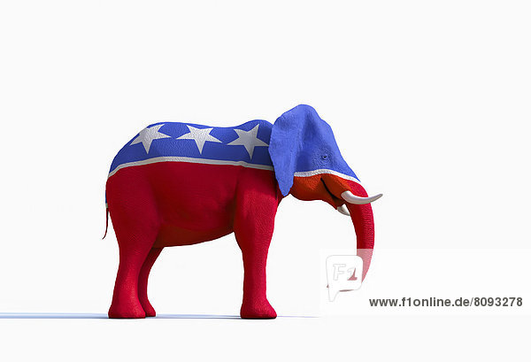Elephant statue painted red  white and blue