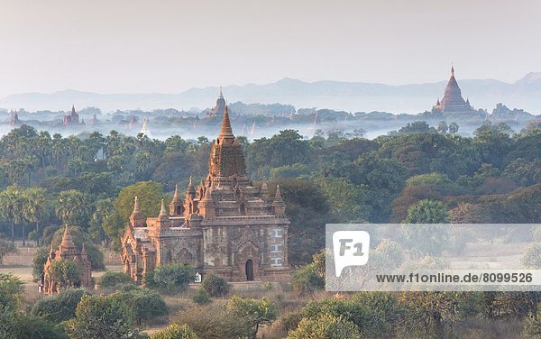 Morgen  über  Dunst  früh  Ansicht  Südostasien  Tempel  Myanmar
