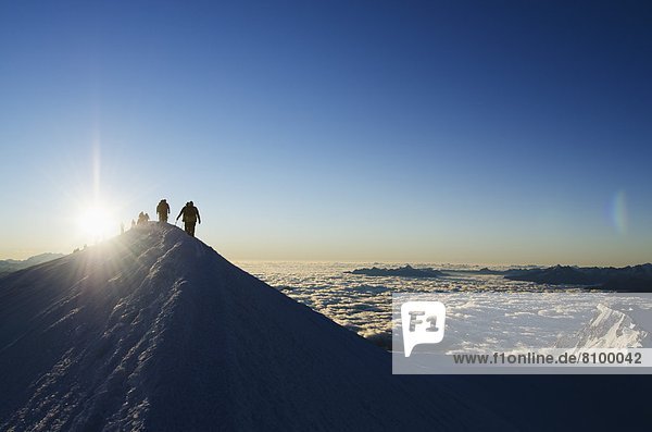 Sunrise from summit of Mont Blanc  4810m  Haute-Savoie  French Alps  France  Europe