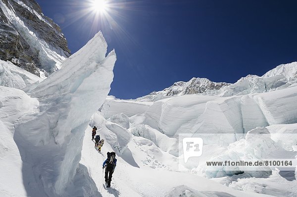 Climbers in the Khumbu icefall  Mount Everest  Solu Khumbu Everest Region  Sagarmatha National Park  UNESCO World Heritage Site  Nepal  Himalayas  Asia