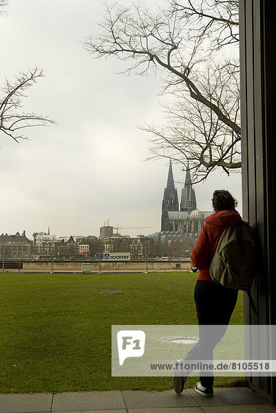 Girl Enjoying The View Of Cologne Cathedral  Cologne  Germany