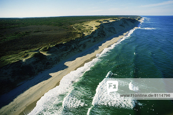 North America USA Massachusetts Water Ocean Sky Horizon Grassland Shore Waves Tides Nobody Vast Beautiful Peaceful Solitude Outdoors Day Aerial View Horizontal Color Image Photography