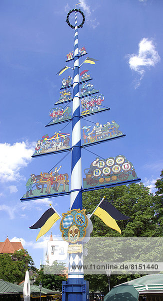 Maypole at the Viktualienmarkt  Munich  Bavaria  Germany