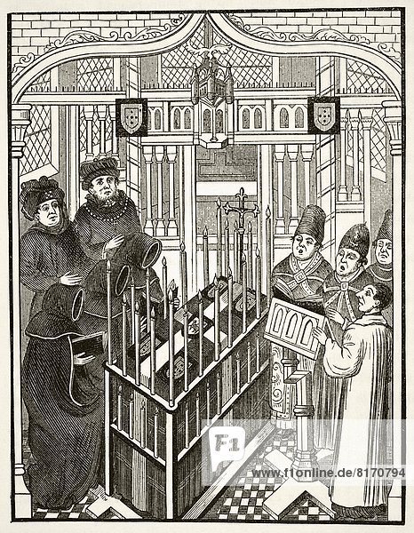 Fifteenth Century Funeral Ceremony For An Important Person. From The National And Domestic History Of England By William Aubrey Published London Circa 1890