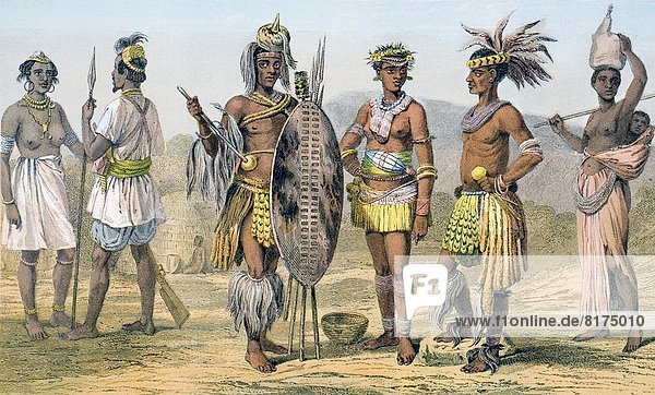 Frau  2  3  Kostüm - Faschingskostüm  Volksstamm  Stamm  Botswana  links  modern  rechts