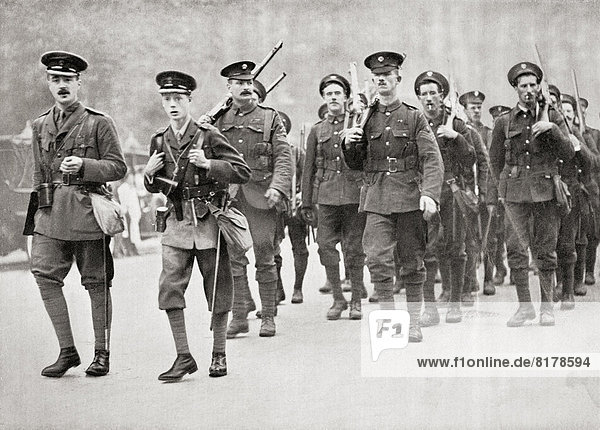 The Prince Of Wales Later King Edward Viii Leading His Company Of Grenadier Guards In Full Service Kit On A Route March. Edward Viii Edward Albert Christian George Andrew Patrick David Later The Duke Of Windsor 1894 – 1972. King Of The United Kingdom. From Edward Viii His Life And Reign.