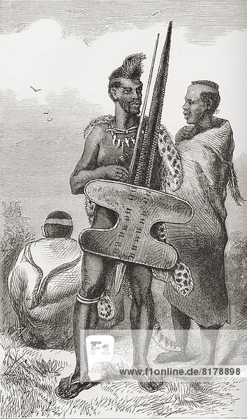 A Bechuana Warrior In The 19Th Century. From Africa By Keith Johnston  Published 1884.