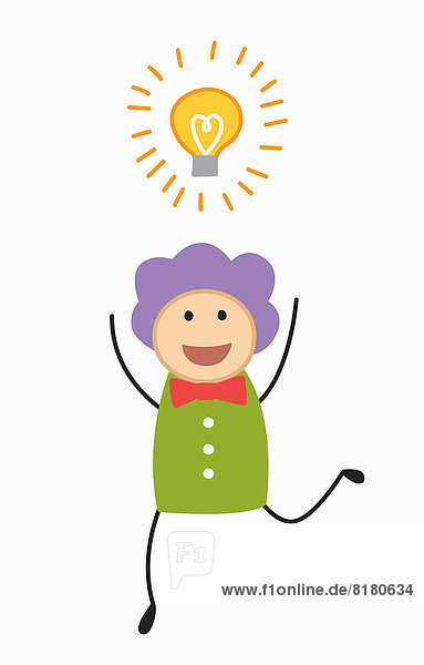 Excited happy woman with light bulb above head