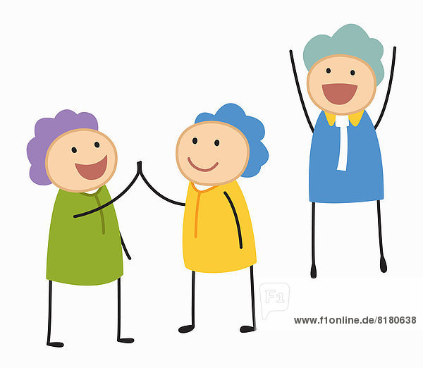 Business men and women high fiving success