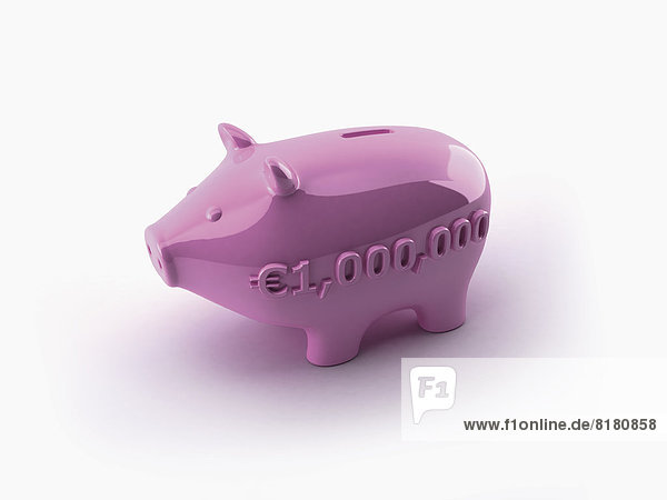 Zahl eine Million Euro auf rosafarbenem Sparschwein