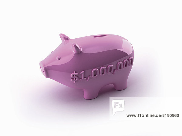 Zahl eine Million Dollar auf rosafarbenem Sparschwein