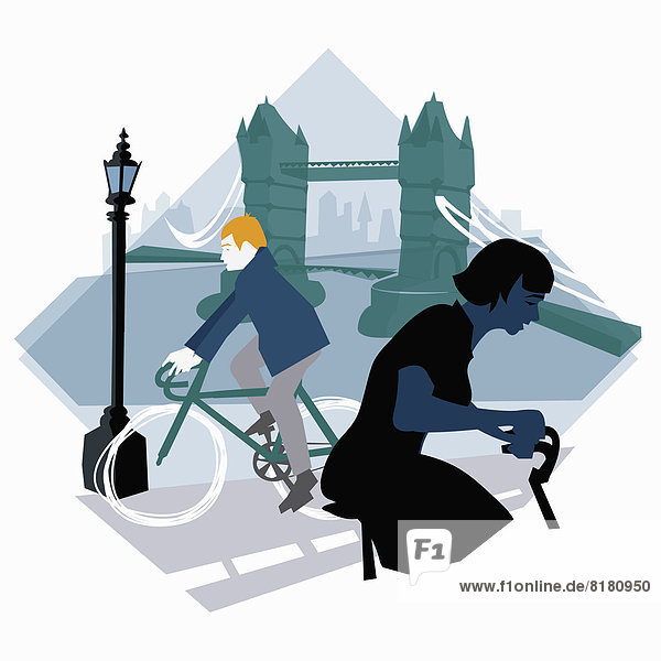 Mann und Frau fahren Fahrrad in London
