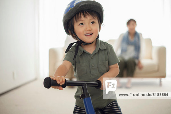 Boy wearing cycling helmet  portrait