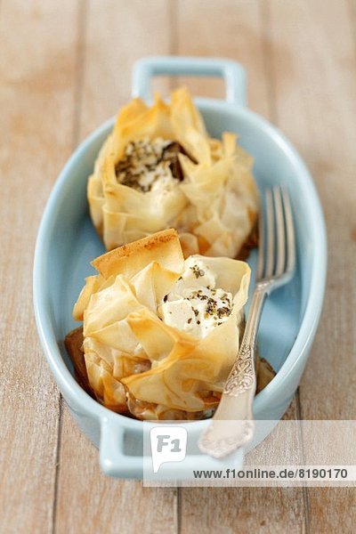 Filo pastry with moussaka and feta