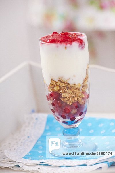 Schichtspeise mit Johannisbeeren  Haferflocken und Joghurt