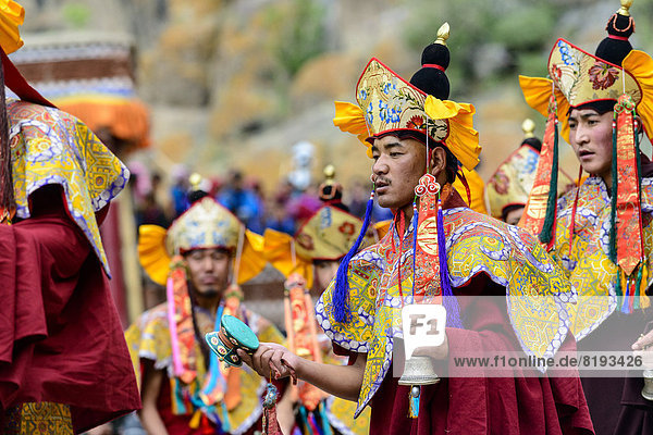 Monks performing ritual dance  describing stories from the early days of Buddhism  during Hemis Festival