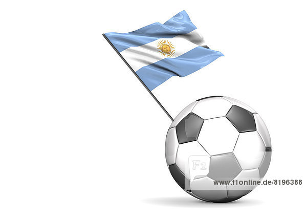Fußball-Flagge von Argentinien vor weißem Hintergrund