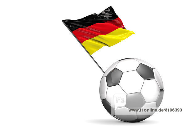 Fußballfahne von Deutschland vor weißem Hintergrund