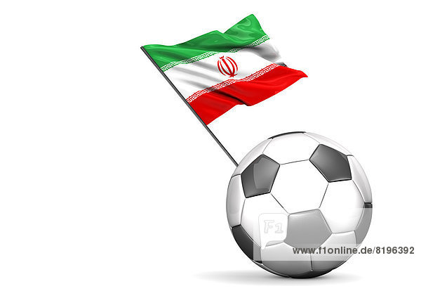 Fußball-Flagge des Iran vor weißem Hintergrund