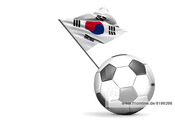 Fußball-Flagge von Südkorea vor weißem Hintergrund