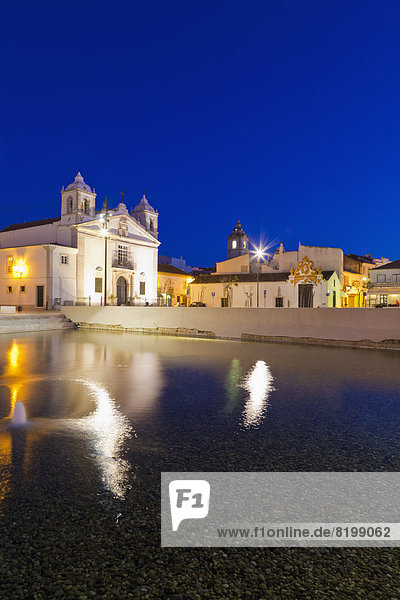 Portugal Lagos View of Santa Maria church at night