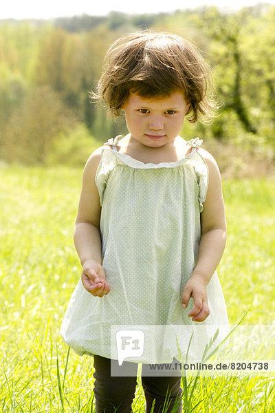 Little girl standing in meadow  portrait