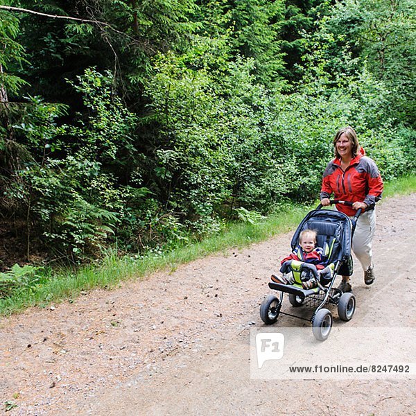 spazierengehen  spazieren gehen  Kinderwagen  Wald  Mutter - Mensch