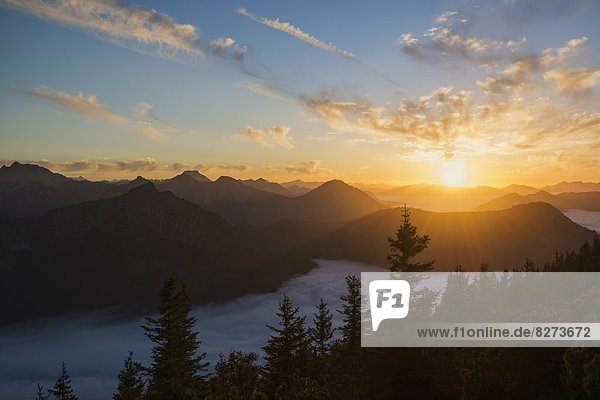 Berggipfel  Gipfel  Spitze  Spitzen  Sonnenuntergang  über  Bayern  Breitenberg  Deutschland