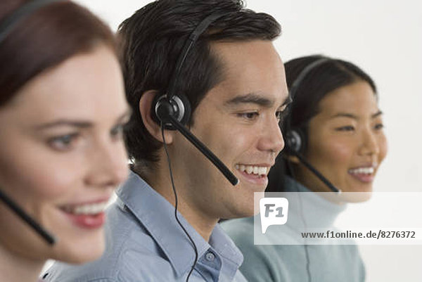 benutzen Telefon Headset