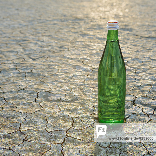 Die Landschaft der Schwarzen Felsenwüste in Nevada. Eine Flasche Wasser. Gefiltertes Mineralwasser.