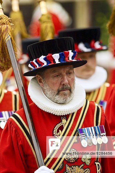 Yeomen of the Guard in traditional livery uniform  England UK
