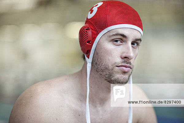 Water polo player outside pool  portrait