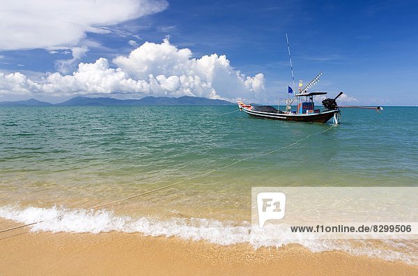 Tradition  Strand  Küste  Boot  vertäut  lang  langes  langer  lange  angeln  Südostasien  Schwanz  Tierschwanz  Asien  Norden  Thailand
