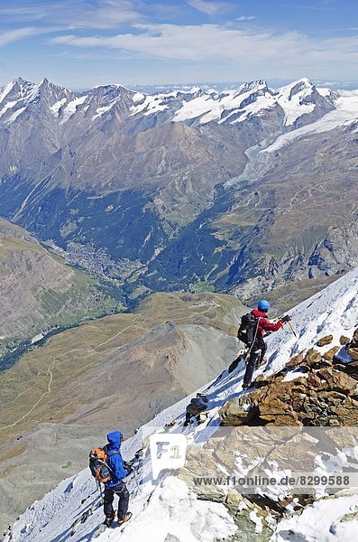 Climber on The Matterhorn  4478m  Zermatt  Valais  Swiss Alps  Switzerland  Europe