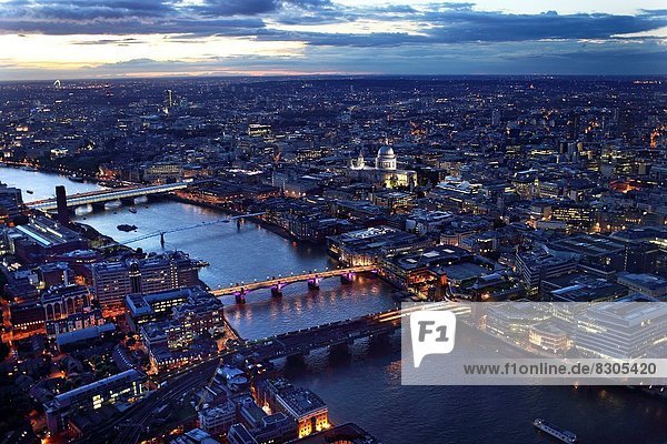 Aerial view of London at night with St. Pauls Cathedral  England  Great Britain  United Kingdom  Europe.