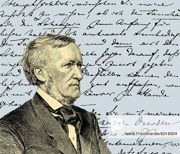 Portrait von Wilhelm Richard Wagner  1813 - 1883  ein deutscher Komponist  Dramatiker  Philosoph  Dichter  Schriftsteller