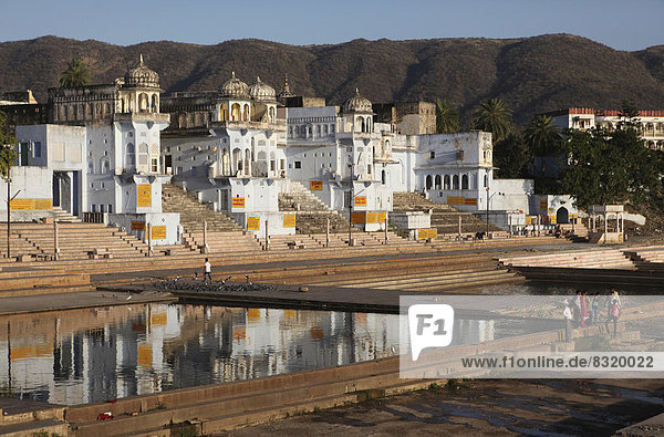 View over the ghats towards the holy city of Pushkar