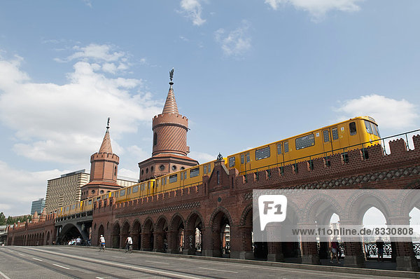 Germany Berlin Oberbaum bridge with metro