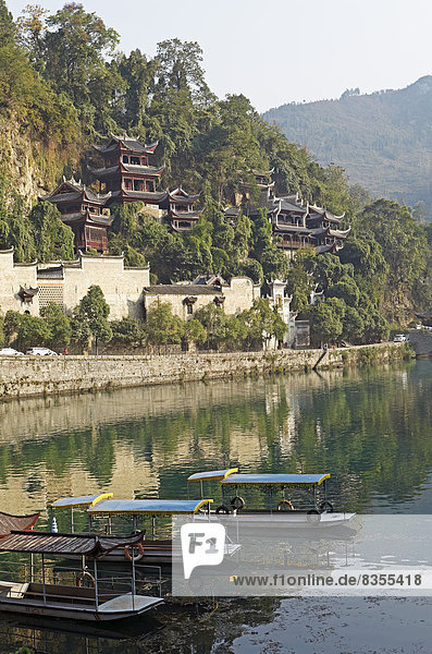 Boats on the Wuyang River  Zhenyuan  Guizhou  China  People's Republic of China