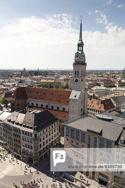 View of Marienplatz square and the church of St. Peter  Munich  Upper Bavaria  Bavaria  Germany