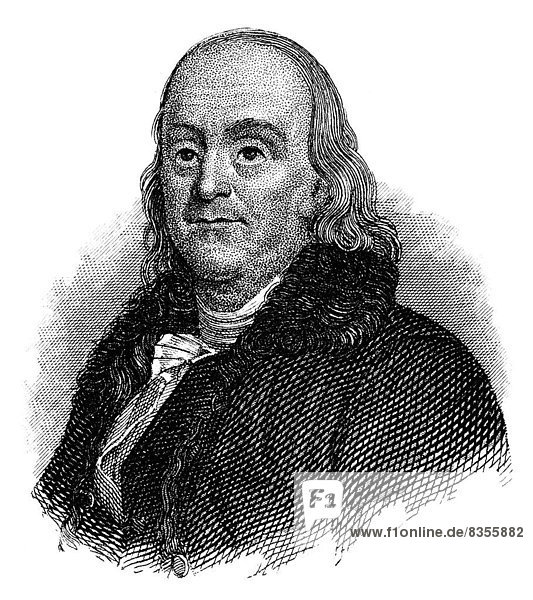Porträt von Benjamin Franklin  1706 - 1790  US-amerikanischer Schriftsteller  Wissenschaftler  Erfinder und Staatsmann