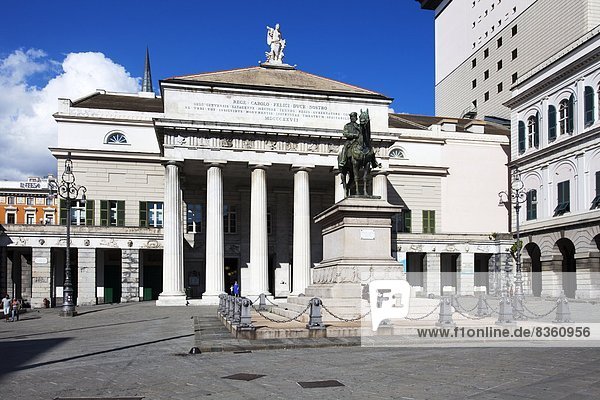 Teatro Carlo Felice and Garibaldi statue in Piazza Ferrari  Genoa  Liguria  Italy  Europe