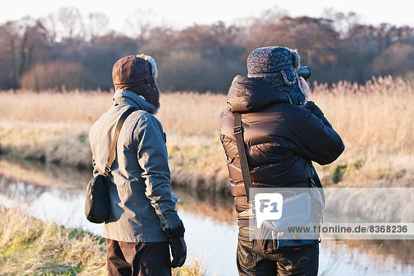 Bird Watchers At Avalon Marshes Of Somerset Levels Shapwick Heath  Somerset  England  United Kingdom